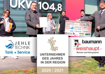 Jehle Technik GmbH + Baumann Weishaupt Werksvertretung - 'Unternehmer des Jahres Region Reutlingen 2021'
